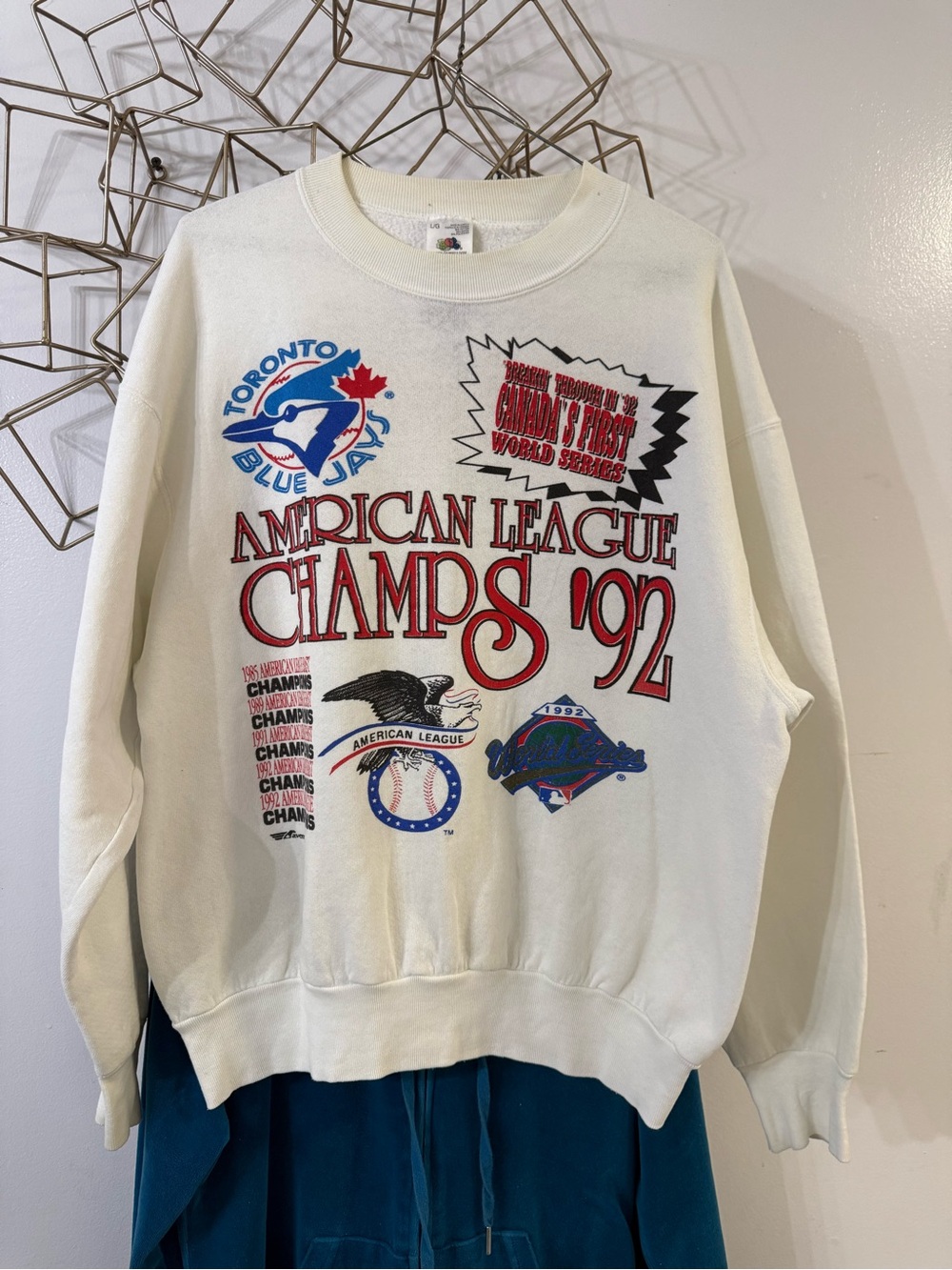 Fruit of the Loom White Toronto Blue Jays '92 American League Champs Crewneck
